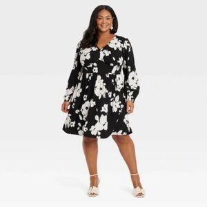 Ava & Viv long sleeve Black and White Floral Dress